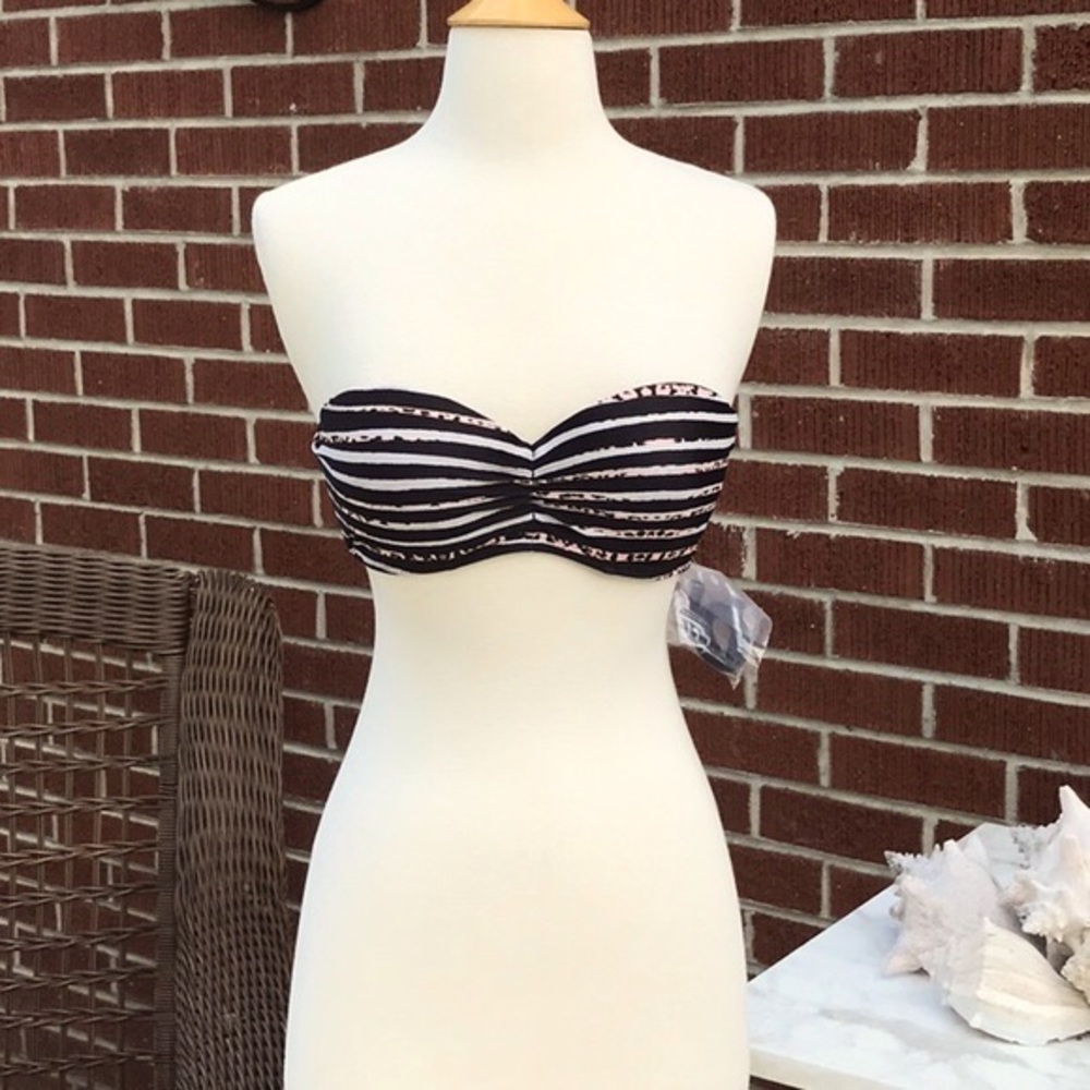 NWT Candie’s Black and Pink Striped Bandeau Swim Top Size Medium